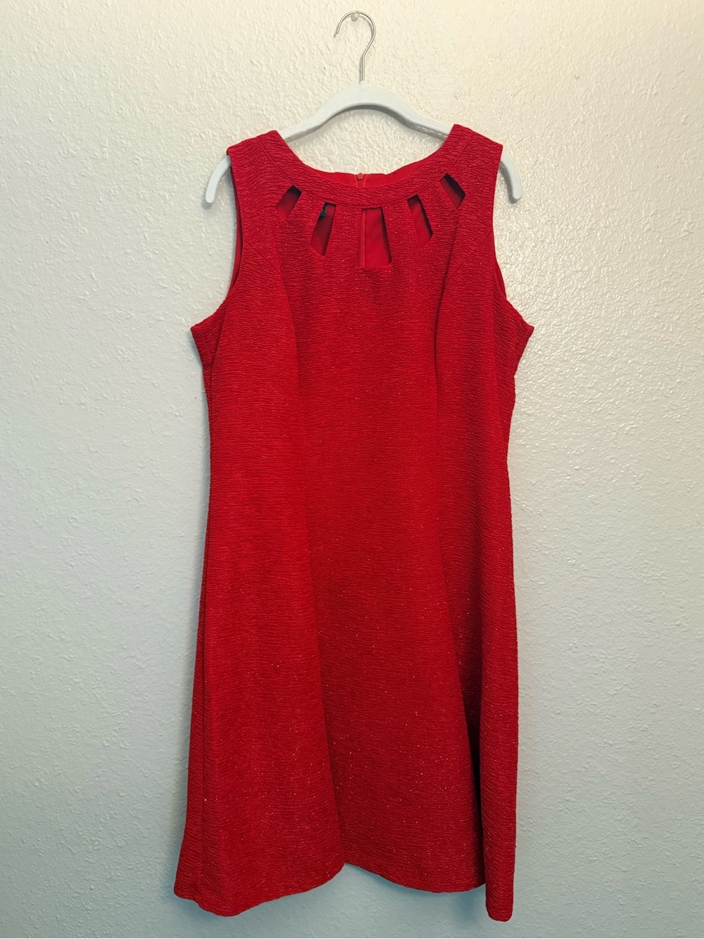 Red Sleeveless A-Line Dress with Keyhole Detail